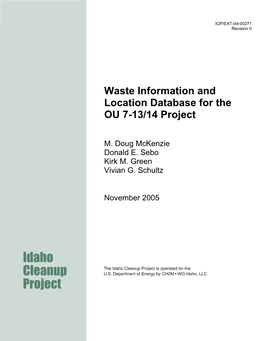 Idaho Cleanup Project Is Operated for the Cleanup U.S