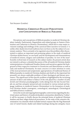 Medieval Christian Dualist Perceptions and Conceptions of Biblical Paradise