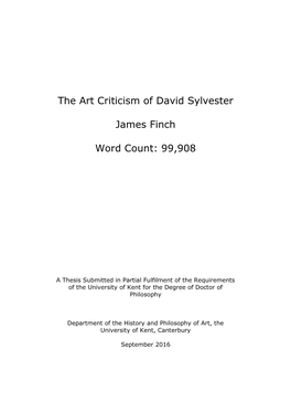 The Art Criticism of David Sylvester James Finch Word Count