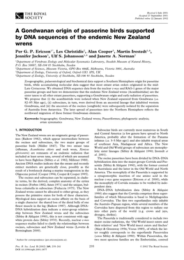 A Gondwanan Origin of Passerine Birds Supported by DNA Sequences of the Endemic New Zealand Wrens Per G