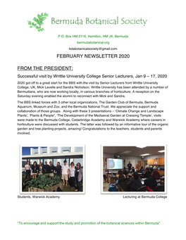 February Newsletter 2020 from the President