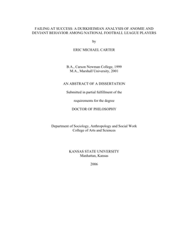 A Durkheimian Analysis of Anomie and Deviant Behavior Among National Football League Players