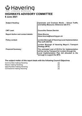 Upminster and Cranham Wards – School Traffic and Safety Measures (Reference QS 017)