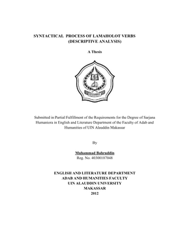 Syntactical Process of Lamaholot Verbs (Descriptive Analysis)