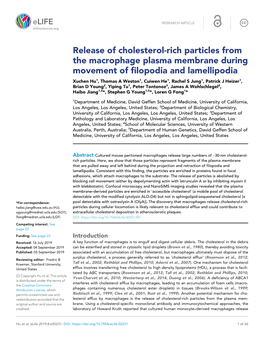 Release of Cholesterol-Rich Particles from the Macrophage Plasma