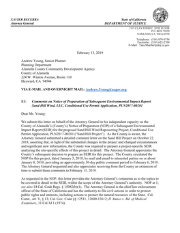 AG Comment Letter Sand Hill Wind LLC NOP Final