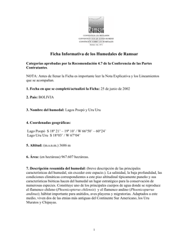 Ficha Informativa De Los Humedales De Ramsar