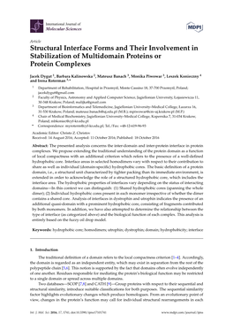 Structural Interface Forms and Their Involvement in Stabilization of Multidomain Proteins Or Protein Complexes