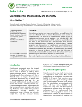 Cephalosporins: Pharmacology and Chemistry