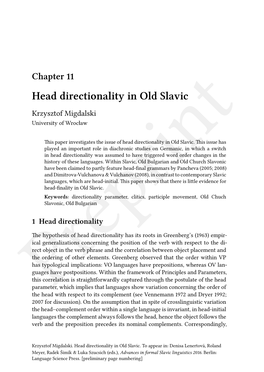 Head Directionality in Old Slavic Krzysztof Migdalski University of Wrocław