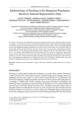 Epidemiology of Smoking in the Hungarian Population, Based on National Representative Data