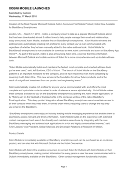 XOBNI MOBILE LAUNCHES Submitted By: Axicom Wednesday, 17 March 2010