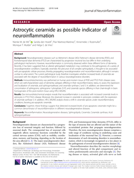 Astrocytic Ceramide As Possible Indicator of Neuroinflammation Nienke M