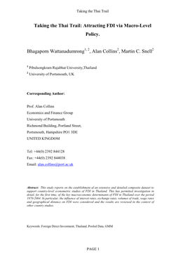 Taking the Thai Trail: Attracting FDI Via Macro-Level Policy. Bhagaporn