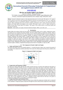 International Journal of Emerging Technologies in Computational and Applied Sciences (IJETCAS) Review on Scuderi Split Cycle Engine 1 2 Ashwini S