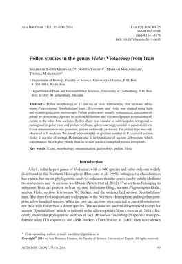Pollen Studies in the Genus Viola (Violaceae) from Iran