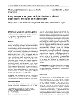 Array Comparative Genomic Hybridisation in Clinical Diagnostics: Principles and Applications Array-CGH in Der Klinischen Diagnostik: Prinzipien Und Anwendungen