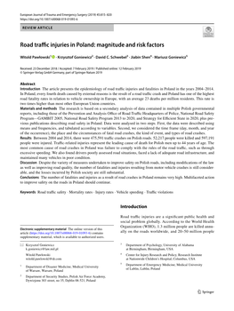 Road Traffic Injuries in Poland: Magnitude and Risk Factors