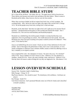 Teacher Bible Study Lesson Overview