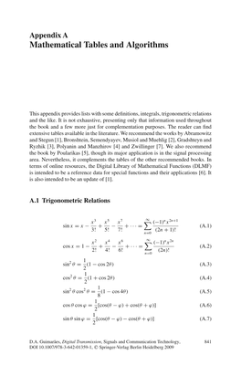 Mathematical Tables and Algorithms