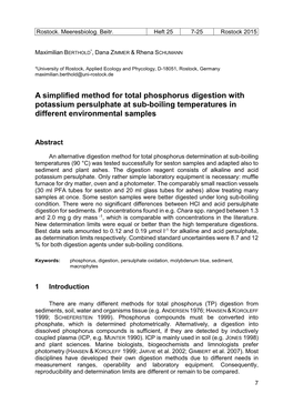 A Simplified Method for Total Phosphorus Digestion with Potassium Persulphate at Sub-Boiling Temperatures in Different Environmental Samples
