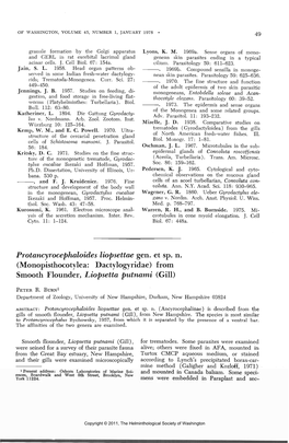 Monopisthocotylea: Dactylogyridae) from Smooth Flounder, Liopsetta Putnami (Gill