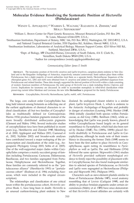 Molecular Evidence Resolving the Systematic Position of Hectorella (Portulacaceae)