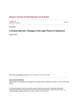 A Grotian Moment: Changes in the Legal Theory of Statehood