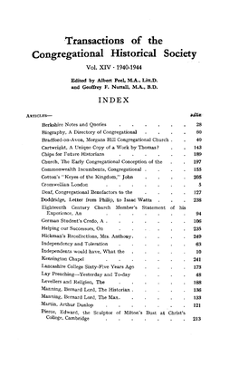 ·Transactions of the Congregational Historical Society Vol