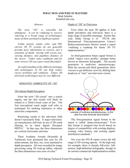 WHAT 3D IS and WHY IT MATTERS Mark Schubin Schubincafe.Com