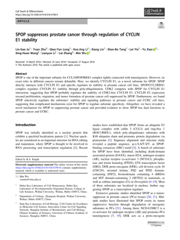 SPOP Suppresses Prostate Cancer Through Regulation of CYCLIN E1 Stability