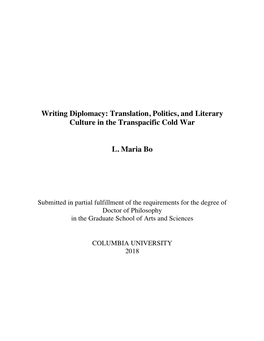Writing Diplomacy: Translation, Politics, and Literary Culture in the Transpacific Cold War