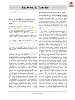 Macroinvertebrates on Glaciers: a Where Our Observations Indicate That Ice Worm Predation Key Resource for Terrestrial Food Peaks in the Pacific Northwest (PNW)