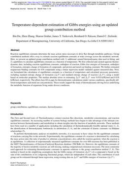 Temperature-Dependent Estimation of Gibbs Energies Using an Updated Group Contribution Method