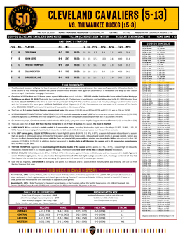 2019-20 Cleveland Cavaliers Game Notes Follow @Cavsnotes on Twitter Regular Season Game # 19 Home Game # 10