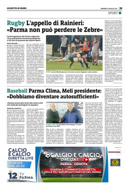 Rugby L'appello Di Rainieri: «Parma Non Può Perdere Le Zebre»