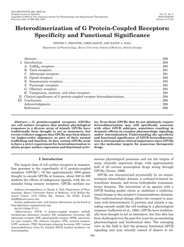 Heterodimerization of G Protein-Coupled Receptors: Specificity and Functional Significance