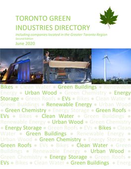 TORONTO GREEN INDUSTRIES DIRECTORY Including Companies Located in the Greater Toronto Region Second Edition June 2020