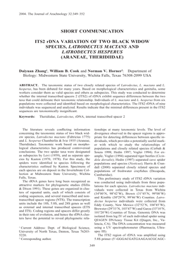 SHORT COMMUNICATION ITS2 Rdna VARIATION of TWO BLACK WIDOW SPECIES, LATRODECTUS MACTANS and LATRODECTUS HESPERUS (ARANEAE, THERI