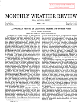 A FIVE-YEAR RECORD of LIGHTNING STORMS and FOREST FIRES by H