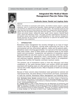 Integrated Bio-Medical Waste Management Plan for Patna City