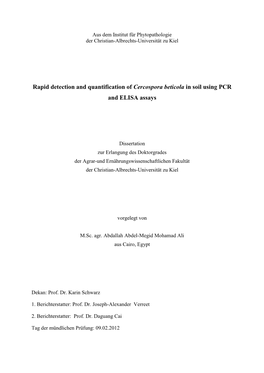 Rapid Detection and Quantification of Cercospora Beticola in Soil Using PCR and ELISA Assays