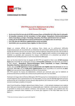 SFR FTTH Poursuit Le Déploiement De La Fibre Dans Rennes Métropole