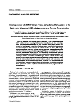 Of the Brain Using N-Isopropyl I-123 P-Iodoamphetamine:Concise Communication