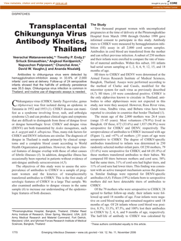 Transplacental Chikungunya Virus Antibody Kinetics, Thailand