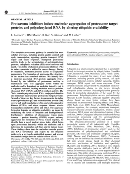 Proteasome Inhibitors Induce Nucleolar Aggregation of Proteasome Target Proteins and Polyadenylated RNA by Altering Ubiquitin Availability