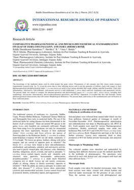 Comparative Pharmacognostical and Physico-Phytochemical Standardization on Leaf of Ixora Coccinea Linn