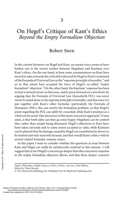 On Hegel's Critique of Kant's Ethics