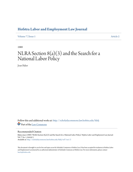 NLRA Section 8(A)(3) and the Search for a National Labor Policy