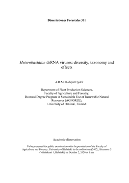 Heterobasidion Dsrna Viruses: Diversity, Taxonomy and Effects